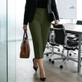 thumbnail image 5 of Qgtaibl Women's Cropped Dress Pants High Waisted Pleated Straight Leg Pants Solid Color Business Suit Trousers with Pockets Summer Capris Green M, 5 of 9