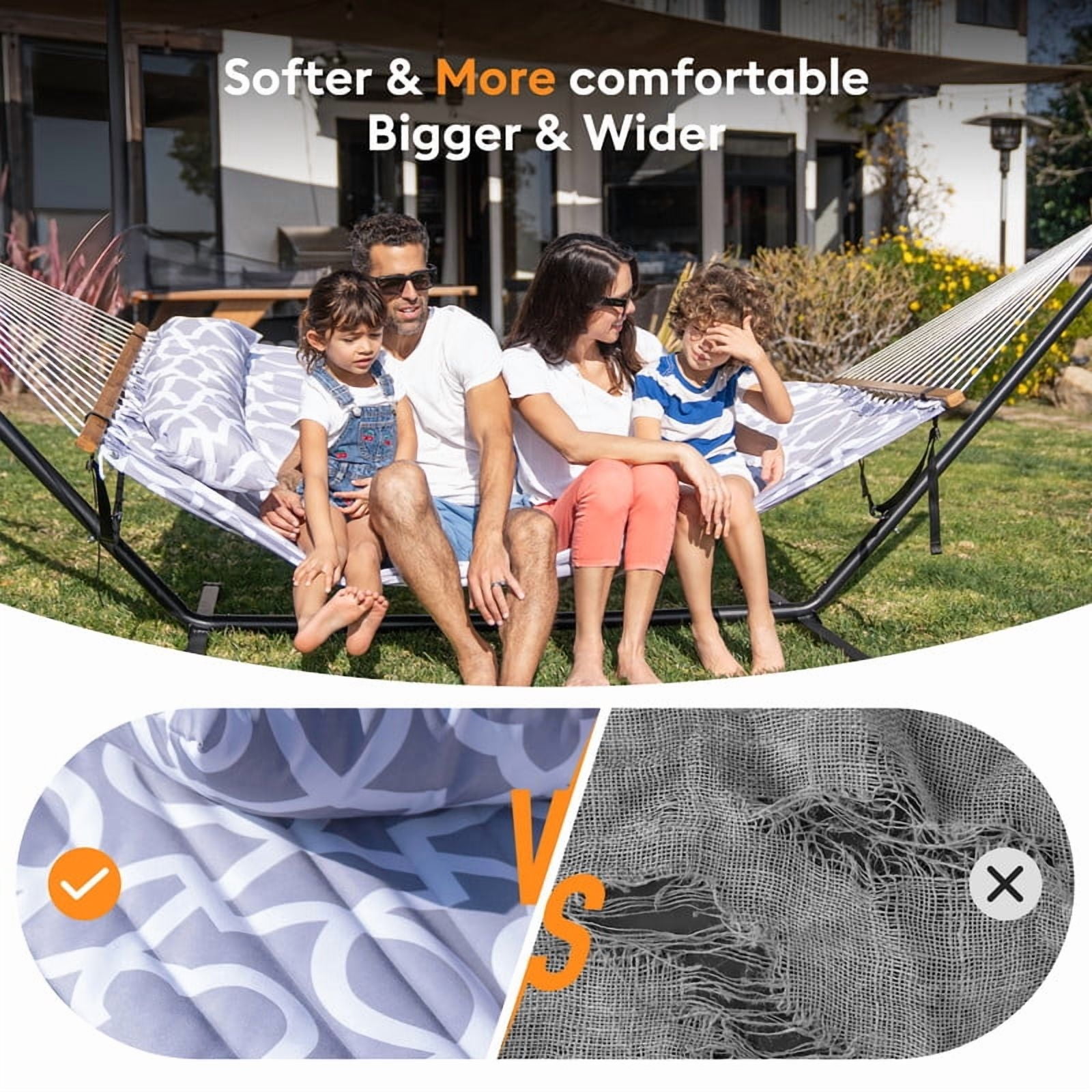 KEESTP 2 Person Portable Double Hammock Without Stand - 500lb Capacity Outdoor Hammock for Camping, Backyard - Whitegray