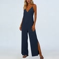 thumbnail image 6 of Wide Leg Jumpsuits for Women Adjustable Spaghetti Strap V Neck Split One Piece Long Romper Pants Dressy Casual (2XL, Navy), 6 of 8