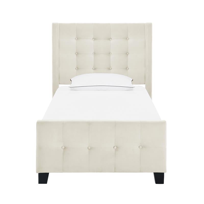 Twin Modern Wing Bed In Ivory White, Ivory Twin Bed