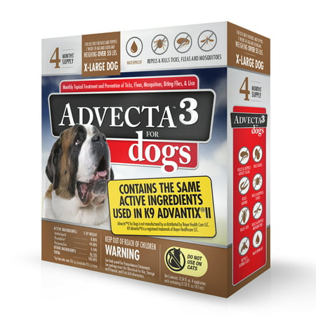 Advecta 3 Tick, Flea, and Mosquito Repellent and Treatment for Extra Large Dogs, 4 Monthly (Best Flea Tick And Mosquito Prevention For Cats)