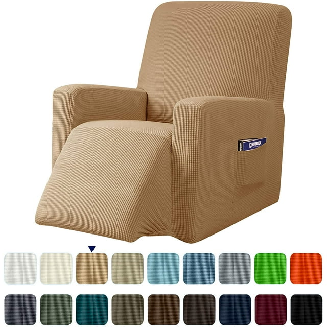 Subrtex Housse Extensible pour Fauteuil Inclinable 1 Pce, Housse Texturée à Carreaux avec Poches