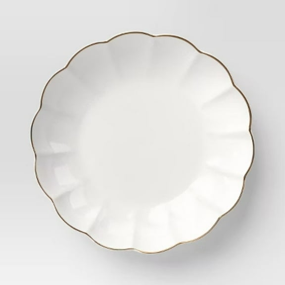33 fl oz Stoneware Scalloped Dinner Bowl Gold Rim -