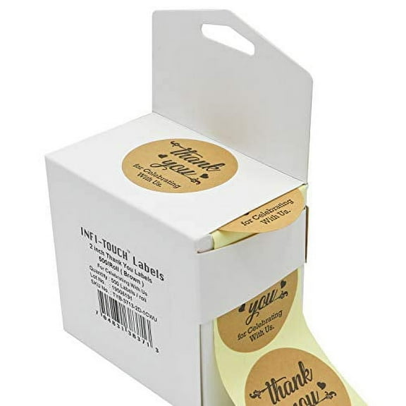 Infi-Touch 2" Kraft Round Thank You for Celebrating With Us Stickers - 500 Ct. in Box