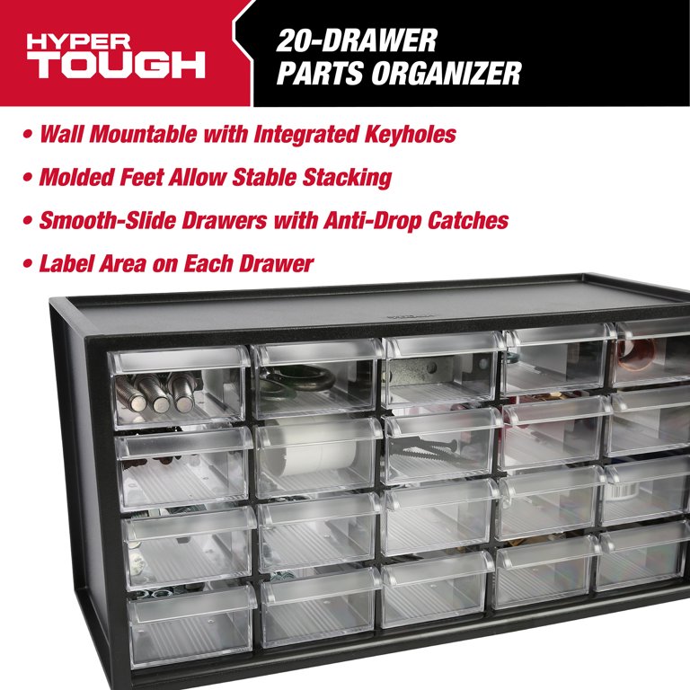 Hyper Tough 20 Shelf Drawers, Small Item Storage Cabinet, Stackable Parts  Organizer 14.9” , Black 
