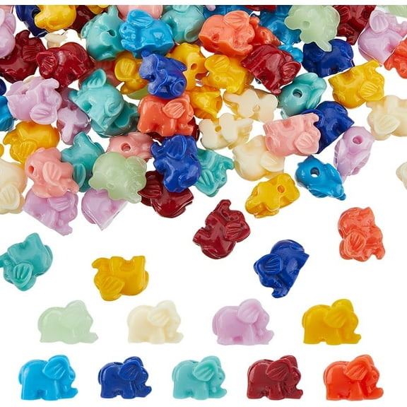 100Pcs Artificial Vivid Elephant Beads Elephant Coral Beads Elephant Shaped Charm Spacer Beads Bulk for Jewerly Decorations Craft Kits Making DIY Multi-color