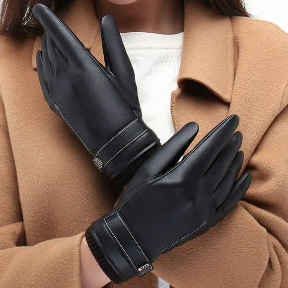 Touching Screen Couple Gloves Winter PU Driving Riding Cycling Plus Women Washed Leather Gloves Winter Men Women Gloves Mittens winter gloves Black