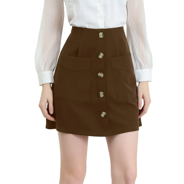 Falda Casual Allegra K Estilo Cargo Corta con botones Marron oscuro M