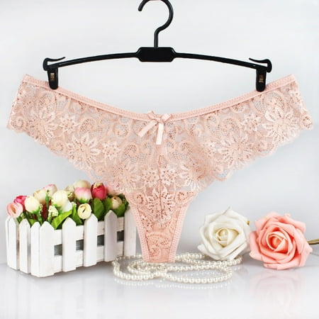 UAYOTSE Women Floral Lace Panties Sexy Hipster Underwear V-Shape Waistband Tangas M Beige