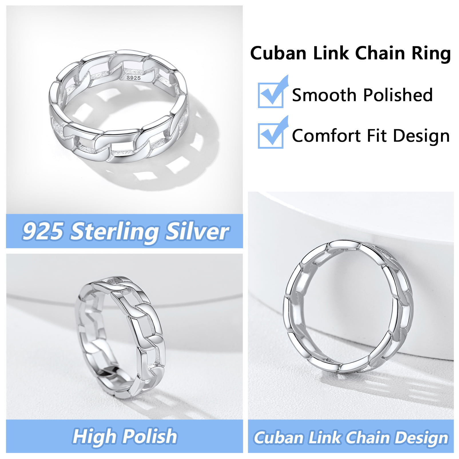 Mens Real Solid 925 Sterling Silver Ring Miami Cuban Link Heavy Pinky 11MM  Thick | eBay