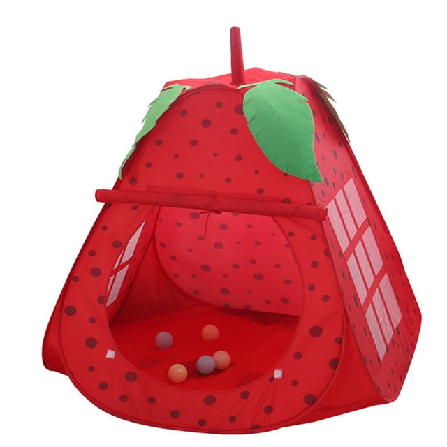 DEELLEEO Children Strawberry Tent Portable Kids Game House Indoor Castle Foldable Tent Ocean Ball Pool