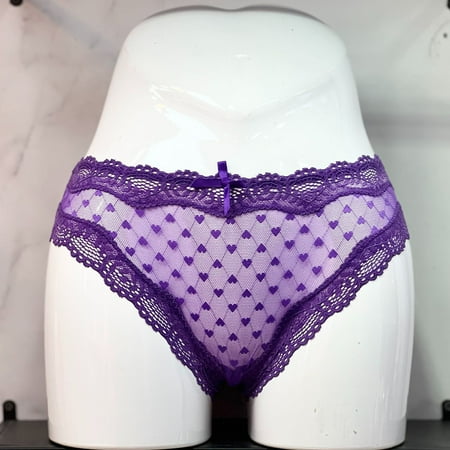 HHH Lace Underwear Sexy Mesh Small Love Embroidered See-through Cotton Bottom Crotch Back Hollow Women s Briefs