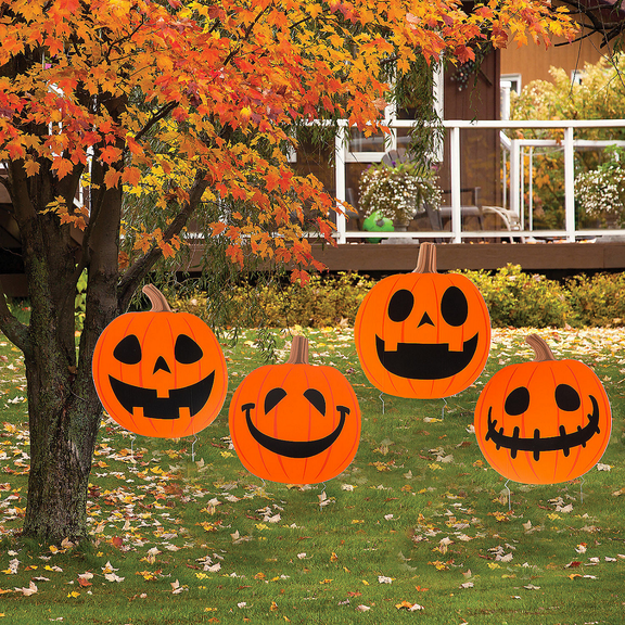Halloween Jack-o-Lantern Yard Stakes, Party Decor, Halloween, 4 Pieces