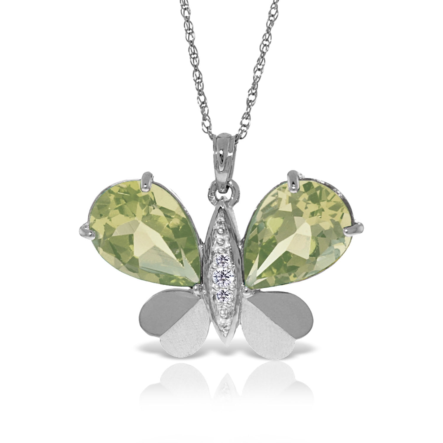Galaxy Gold 14K Solid Gold 6.6 Carat Natural Diamond & Green Amethyst Butterfly Necklace for Women - White Gold Fine Jewelry