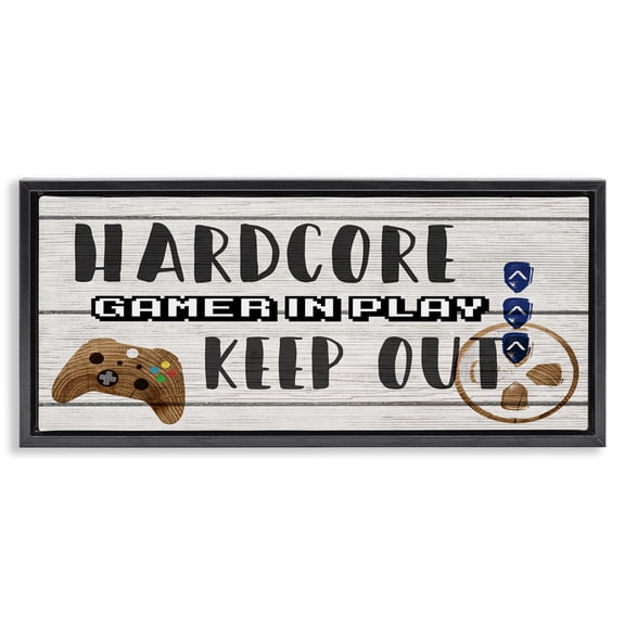 Stupell Industries Contemporary Gamer in Play Keep Out Black Floating Frame Canvas Art, 25 x 11, by Lil' Rue