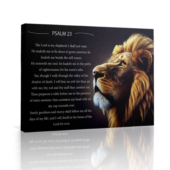 [Majestic Lion Canvas Art] Majestic Lion Canvas Art - Psalm 23 Scripture, Christian Wall Decor for Living Room, Bedroom, Office - Indoor Pine Wood Frame, Perfect Holiday Gift