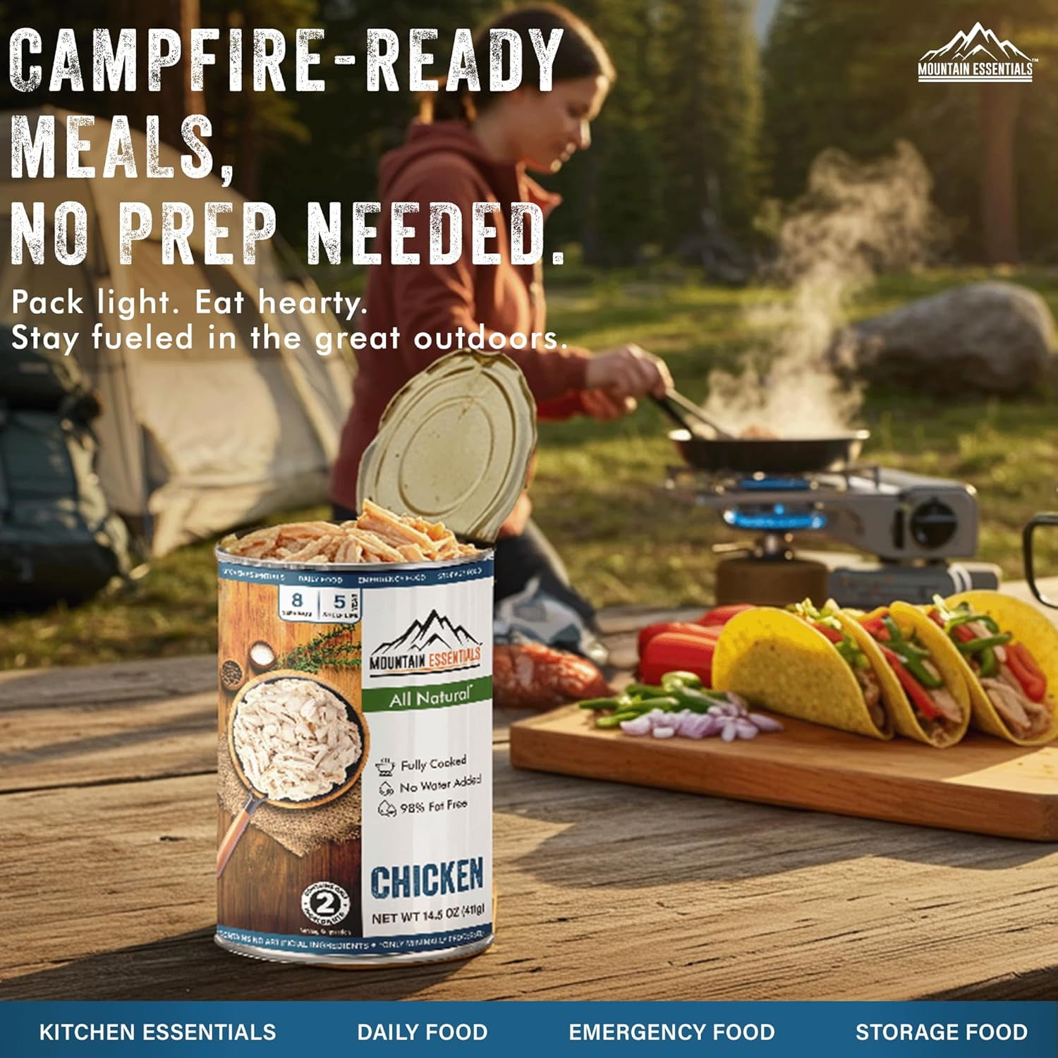 Mountain Essentials Fully Cooked Canned Chicken 14.5 oz (Pack of 6) – Ready-to-Eat White Meat, Long Shelf Life Protein, Gluten Free, Emergency Food Supply, Camping & Pantry Staple, Made in USA
