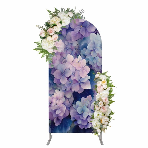 Arch Backdrop 6 Ft, Vintage Hydrangea Spandex Stretch Fitted Arch Cover, Round Top Chiara Arches Stand Backdrop Cover for Wedding Birthday Party Baby Shower Spring Purple Flowers Garden Plants