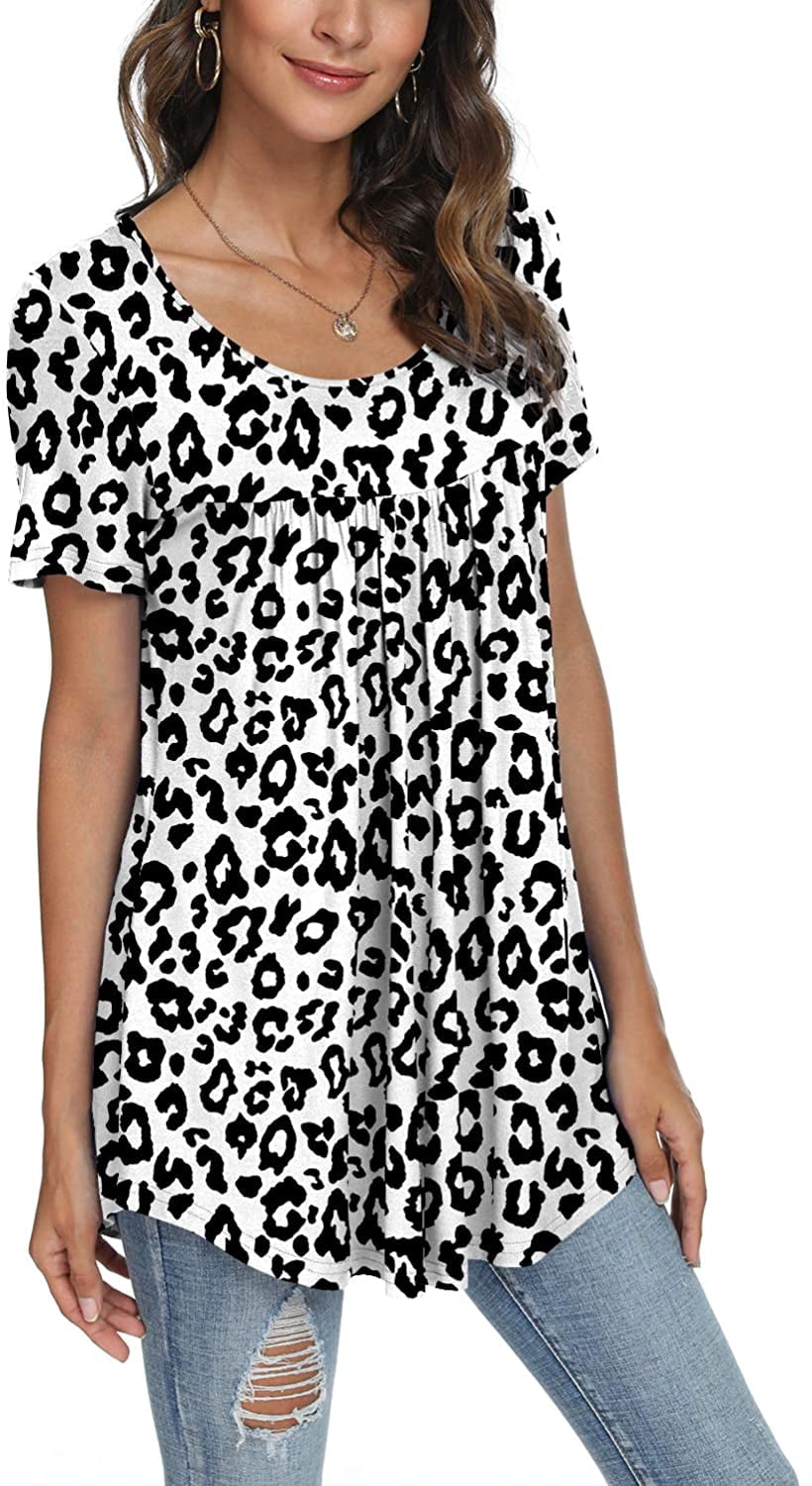 junefish women's summer pleated short sleeve tunic tops flare blouse