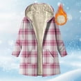 thumbnail image 2 of Women's Hooded Plaid Fleece Front Zip Sherpa Liner Long Cardigan Thermal Casual Winter Outwera With Pockets (XXL, Pink), 2 of 7