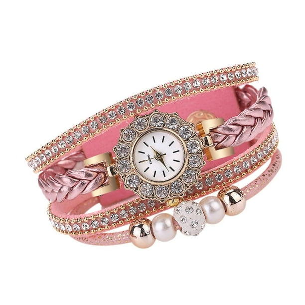 Women Watches Fashion Vintage Weave Wrap Quartz Wrist Watch Bracelet For Ladies