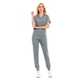 thumbnail image 1 of Womens Casual Sports Suit Jogging Pants Solid Color V-Neck Short-Sleeved Pocket Nurse Uniform Suit, 1 of 4