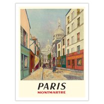 Paris France - Butte Montmartre - Basilica of the Sacré-Cœur - Vintage Travel Poster by Maurice Utrillo c.1953 - Fine Art Matte Paper Print (Unframed) 24x32in