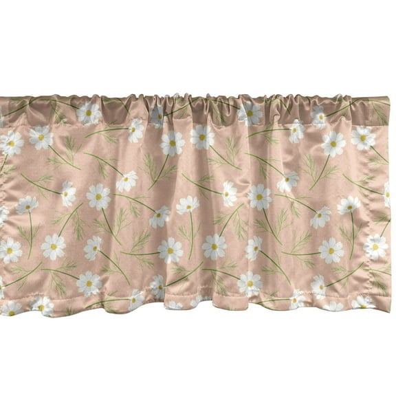 Ambesonne Floral Valance Pack of 2, Rhythmic White Cosmos Flower, 54"X12", Lime Green Mustard