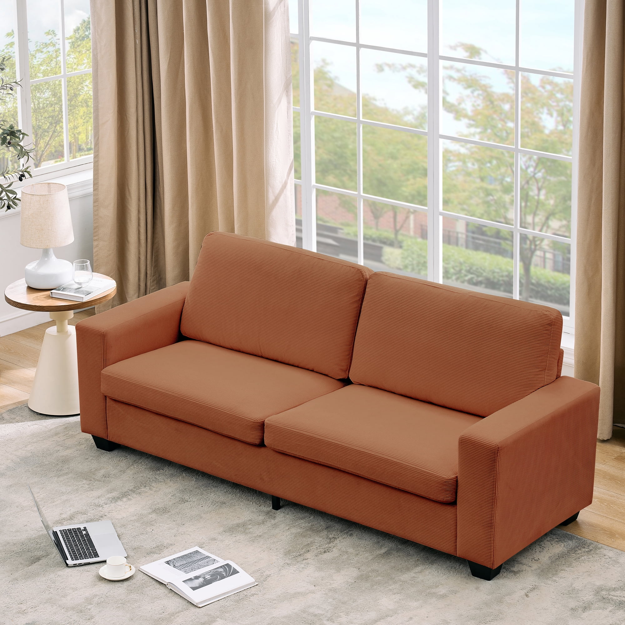 Kicctian 83" Wide 3-Seater Corduroy Couch with Deep Seat, Modern Sofa with Washable Covers and Wide Armrests, Comfortable Loveseat for Living Room, Bedroom, Office or Small Spaces,Red