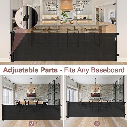 85 Inch Extra Wide Retractable Baby Gate Indoor Extra Long Baby Gate Outdoor Extra Large Dog Gate Child Gates for Wide Openings Mesh Pet Gate for Stairs Dog Gates for Doorways, Porches, Black