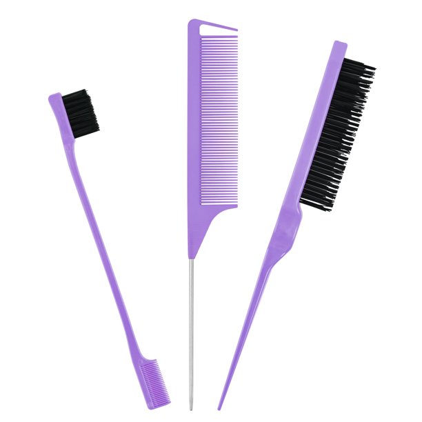Juego de peines para peinar el cabello de 3 piezas, herramientas de peluquería, cepillo para el cabello, peine de cola de rata de acero inoxidable, cepillo para el cabello con control de bordes para c