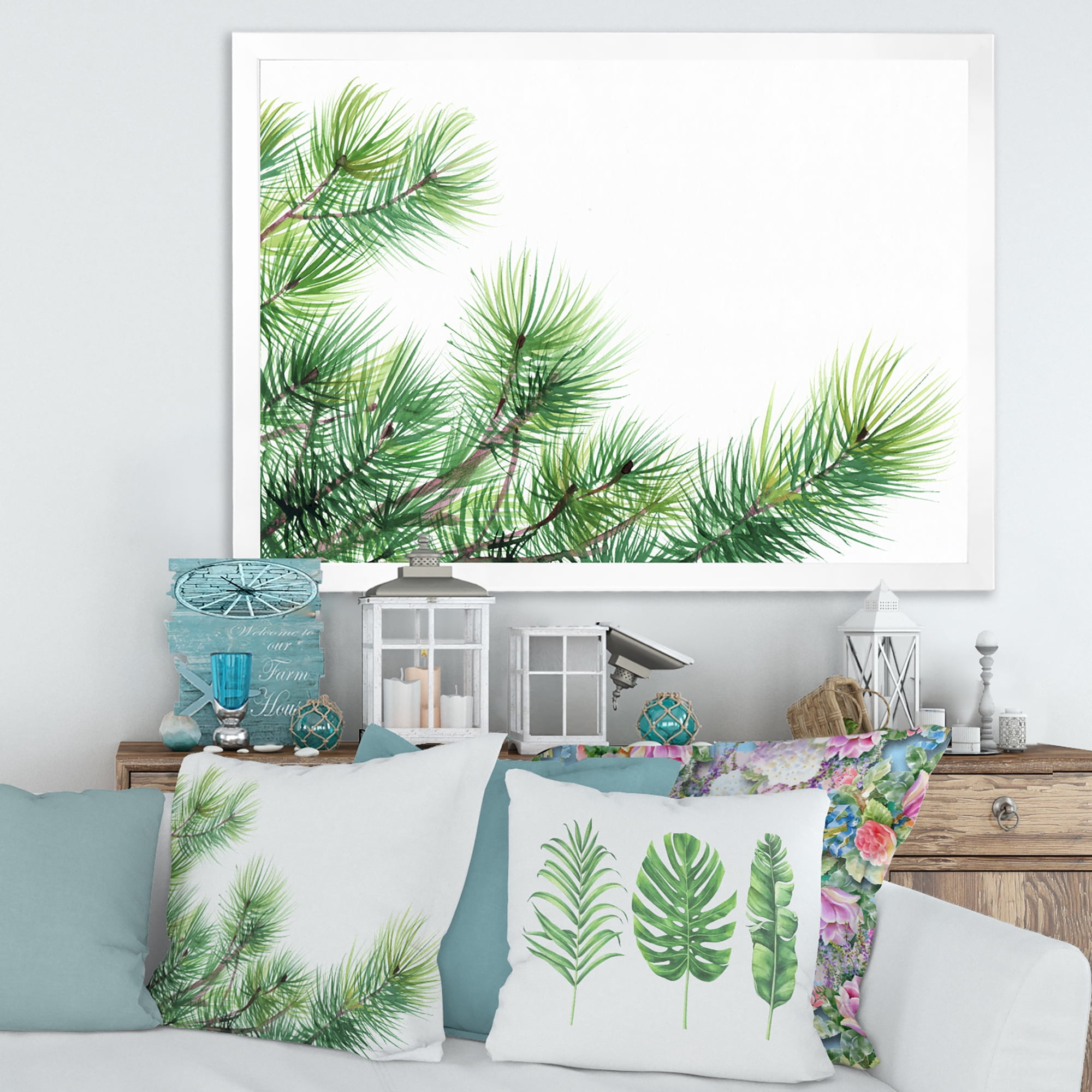 Designart 'Close Up Pine Tree Branches' Traditional Framed Art Print