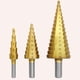 thumbnail image 4 of Brocas escalonadas de 3 piezas para perforar paneles aislantes, madera y chapa metálica. Mango triangular, 4 of 9