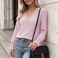 thumbnail image 5 of CHGBMOK Long Sleeve Shirts for Women Casual Lace V Neck Dressy Tops Fall Trendy Blouses Hollow Floral T Shirts, 5 of 6