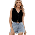 thumbnail image 2 of LYMAYTER Women Denim Vest Sleeveless V neck Button Down Casual for Jean Waistcoat Vest Tops S-XL, 2 of 8