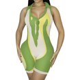 thumbnail image 1 of VISgogo - Mono corto con cuello en V y solapa para mujer, sin mangas, con patrón estampado, de una pieza, con botones en la parte delantera, informal, elástico VISgogo moda, 1 of 9
