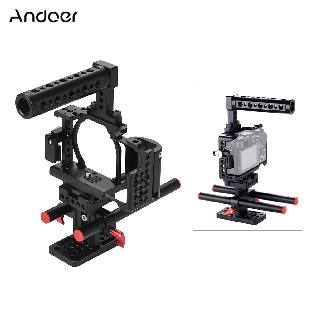 Camera Cage Handle Camera Cage Camera Brackets Camera Stabilizer Cage Kit with Top Handle Follow Focusing Rods for Sony A6000 A6300 NEX7 