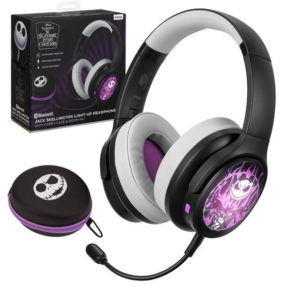 Nightmare Before Christmas Bluetooth Gaming Headphones for Kids with Boom Microphone and Light-Up Panels