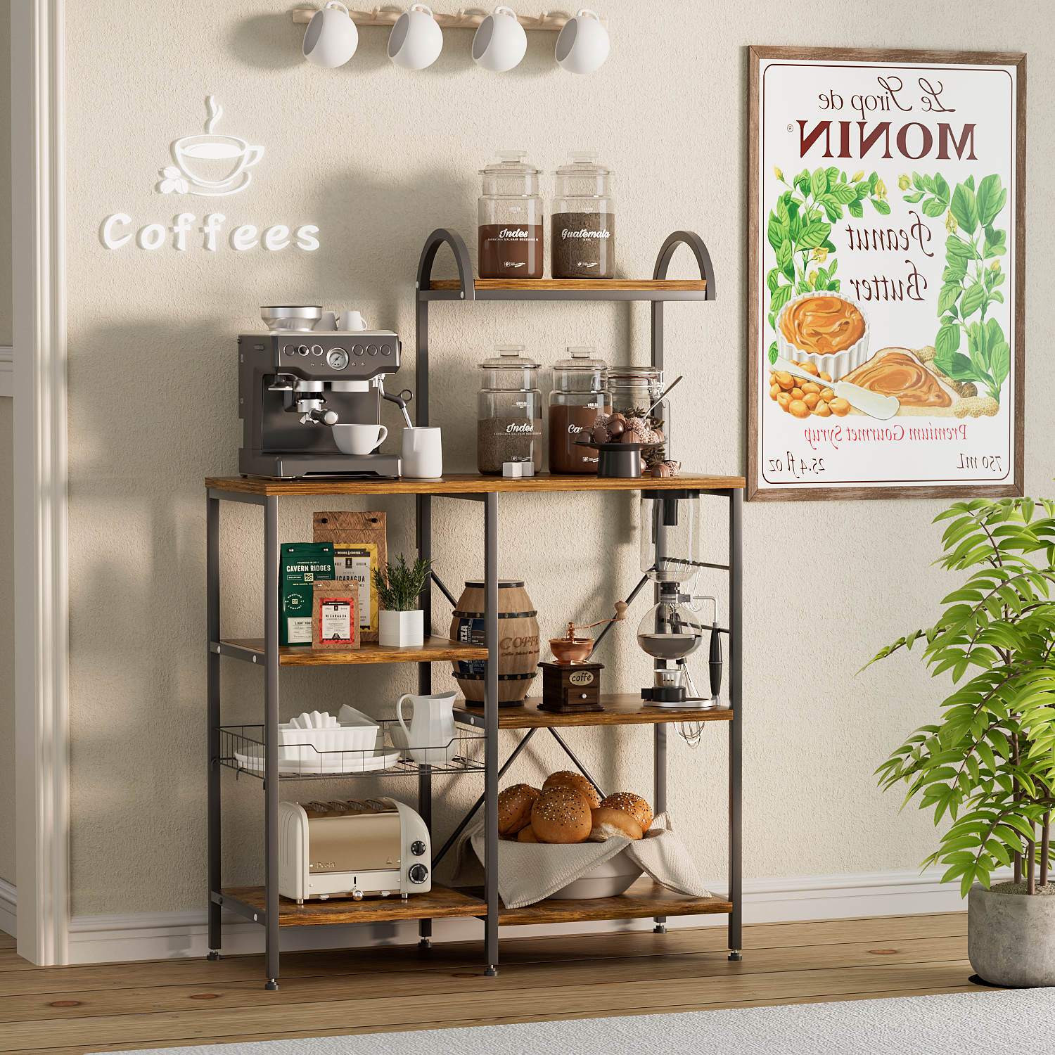 Buy Furmax Bakers Rack,Kitchen Storage Rack with Wire Basket,Microwave