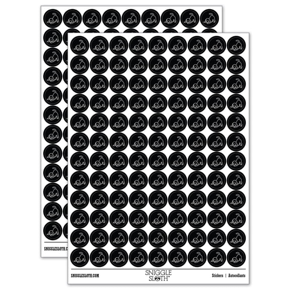 Labrador Retriever Play Bow Dog 200  Round Stickers - Black - Gloss Finish - 0.50" Size
