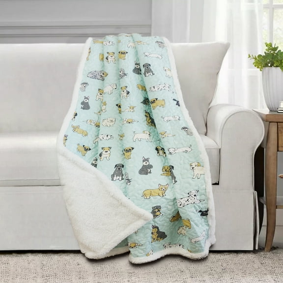 Puppies Quilted Sherpa Throw 50x60