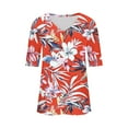 thumbnail image 7 of V Neck T Shirts for Women Summer Classic Casual Floral Printed Short Sleeve Tops Cute V Neck Business Blouses (3XL, Red 1), 7 of 7
