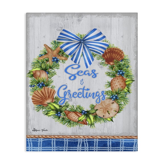 Stupell Industries Rustic Lodge Seas and Greetings Nautical Wreath Canvas Art, 16 x 20, by Sheri Hart