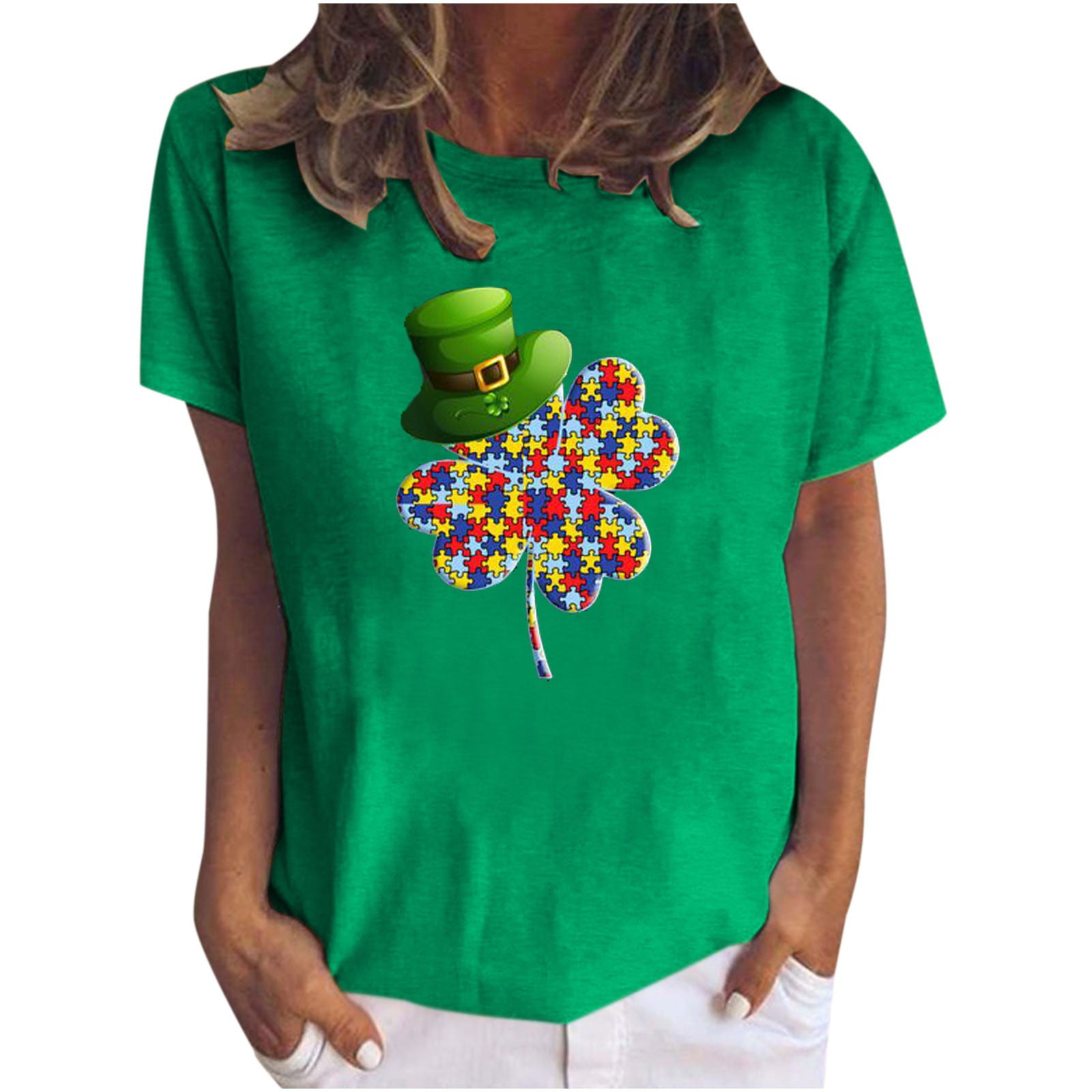 St.Patricks Day Women Short Sleeve Tops Graphic Tees Shirt Crewneck T-Shirts Casual Loose Fit Holiday Blouse Tshirts 