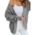 thumbnail image 3 of HUBERY Women Hollow Out Open Front Long Sleeve Ribbed Knit Solid Color Cardigan, 3 of 5