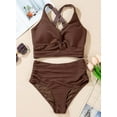 thumbnail image 4 of Women's Textured Bikini Sets Twist Front Top Swimsuits High Waisted Bathing Suits, 4 of 5