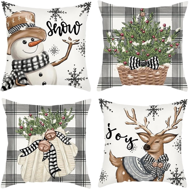wyooxoo - Juego de 4 fundas de almohada de Navidad de 18 x 18 pulgadas fundas de almohada de renos de muñeco de nieve fundas de cojín decorativas de invierno sofá sala de estar Gris