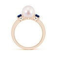 thumbnail image 2 of Angara Japanese Akoya Cultured Pearl & Blue Sapphire Engagement Ring in 14K Rose Gold for Women | June Birthstone Jewelry for Her, 2 of 8