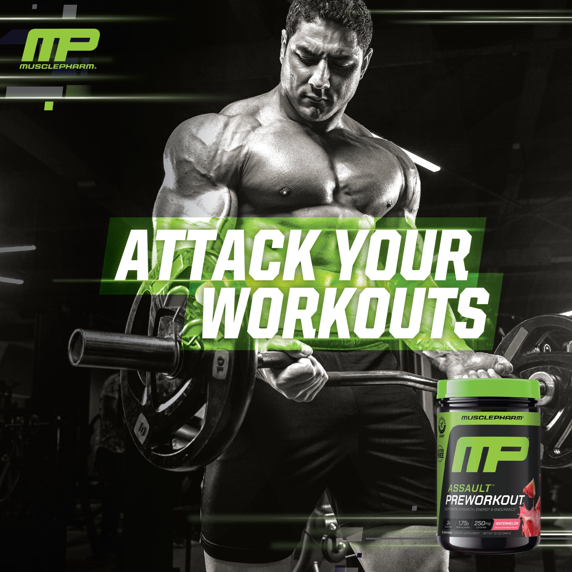 MusclePharm Assault Pre Workout Powder, Watermelon, 30 Servings