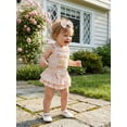thumbnail image 6 of BemeyourBBs Baby Girl Cutest Little Sister Outfit Newborn Baby Girls Summer Clothes 0 3 6 12 18 Months Letter Embroidery Frills Sleeveless Waffle Romper Elastic Waist Ruffled Skirt Headband 3Pcs Set, 6 of 9